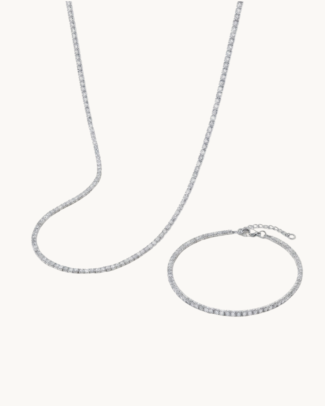 Le Duo Lumière Argenté — Set collier et bracelet tennis cristaux argenté | Maison Orynn