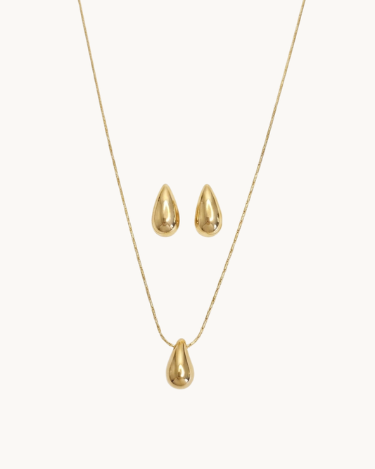 L'Apogée Doré — Set collier et boucles d'oreilles goutte dorées en argent 925 | Maison Orynn