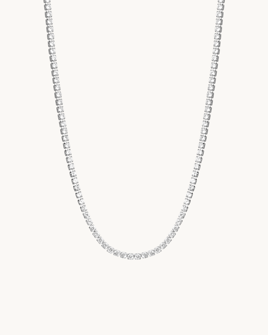 L'Éclat Continu Argenté — Collier tennis cristaux chaîne argentée en acier inoxydable | Maison Orynn