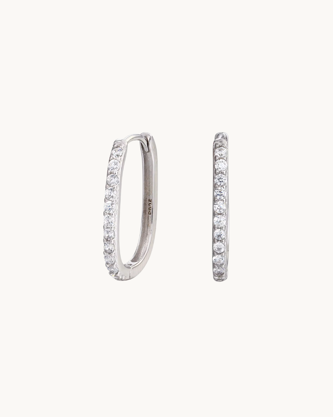 La Créole Céleste Argenté — Créoles ovales pavé cristaux blancs argentées en argent 925 | Maison Orynn