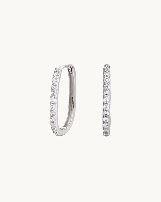 La Créole Céleste Argenté — Créoles ovales pavé cristaux blancs argentées en argent 925 | Maison Orynn