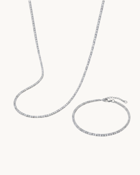 Le Duo Lumière Argenté — Set collier et bracelet tennis cristaux argenté | Maison Orynn