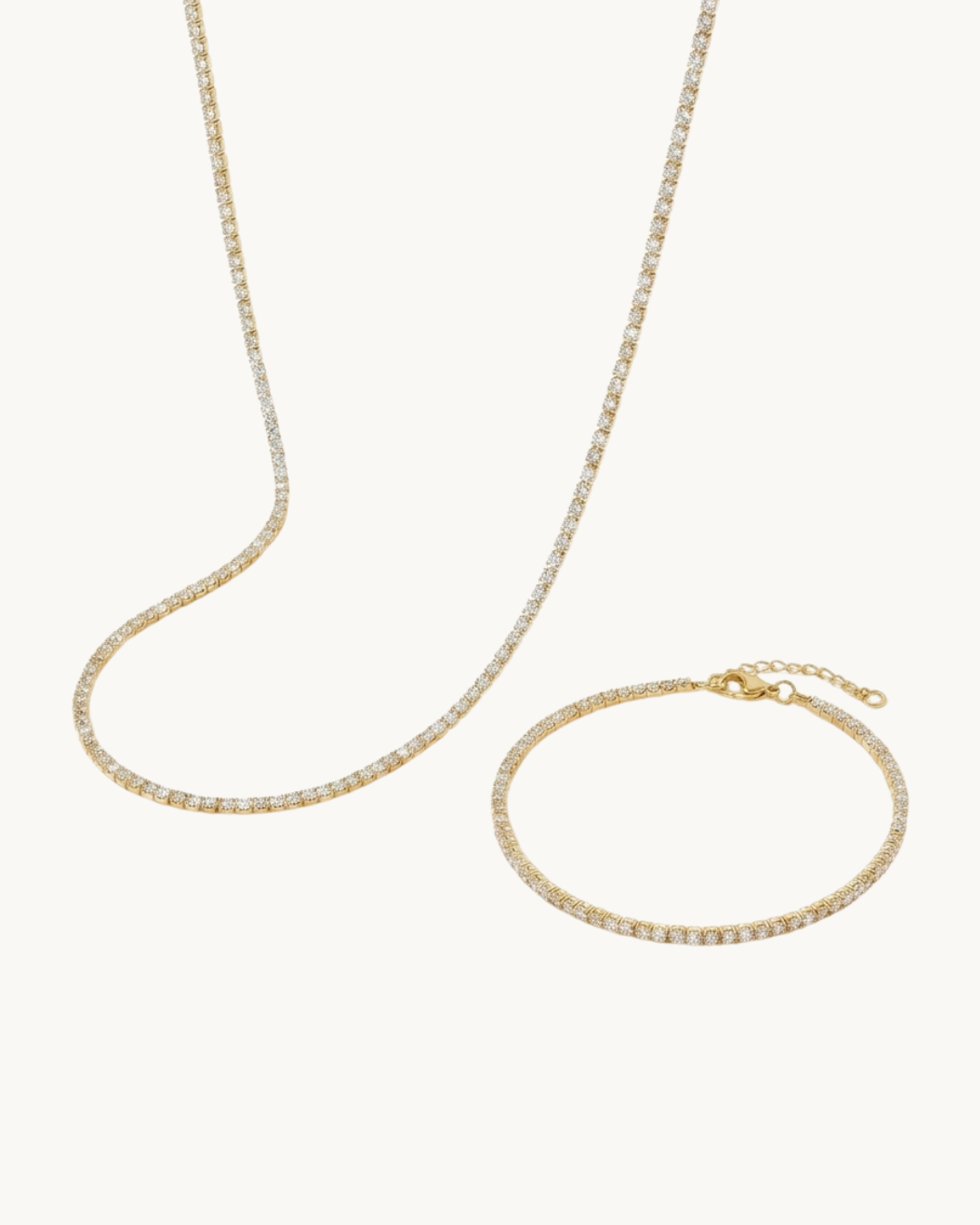 Le Duo Lumière Doré — Set collier et bracelet tennis cristaux doré | Maison Orynn