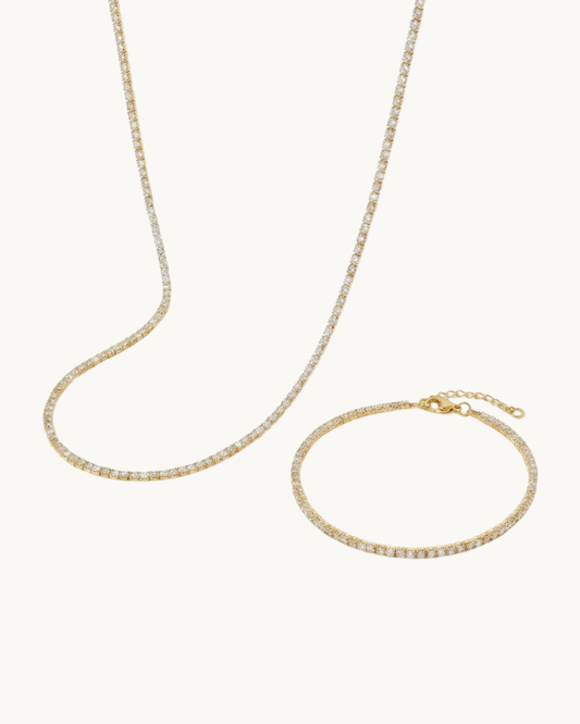 Le Duo Lumière Doré — Set collier et bracelet tennis cristaux doré | Maison Orynn
