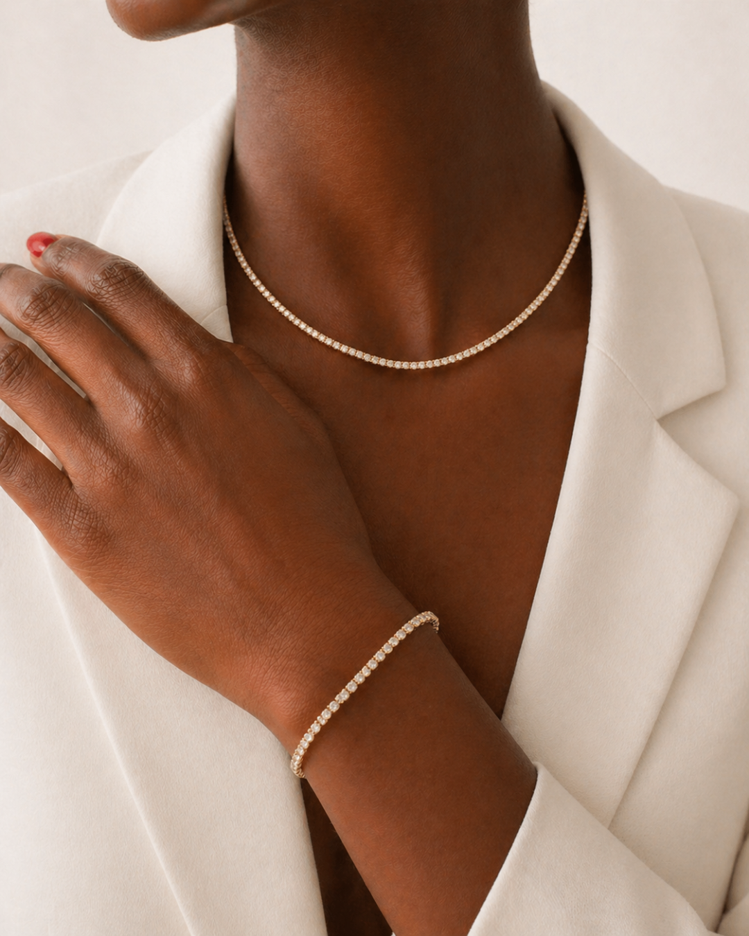 Le Duo Lumière Doré — Set collier et bracelet tennis cristaux doré | Maison Orynn