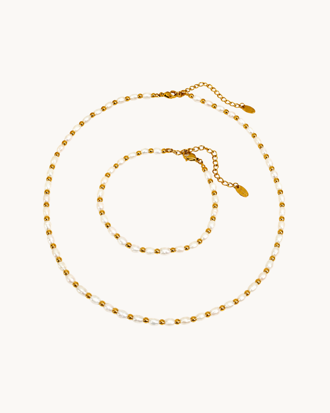 Le Duo Nacré — Set collier et bracelet perles baroques dorées | Maison Orynn