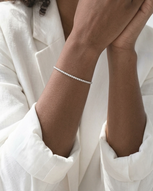 Le Tennis Orynn Argenté — Bracelet tennis cristaux argenté en acier inoxydable | Maison Orynn