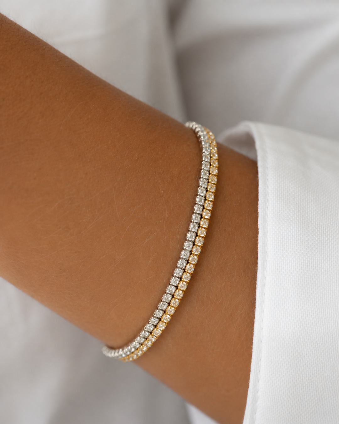 Le Tennis Orynn Argenté ou Doré — Bracelet tennis cristaux argenté ou doré en acier inoxydable | Maison Orynn