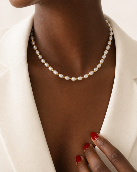 Les Perles Dorées — Collier perles baroques naturelles séparateurs dorés | Maison Orynn